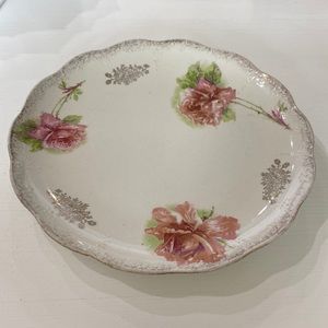 Victorian Dresden China Pink Flowers Plate!